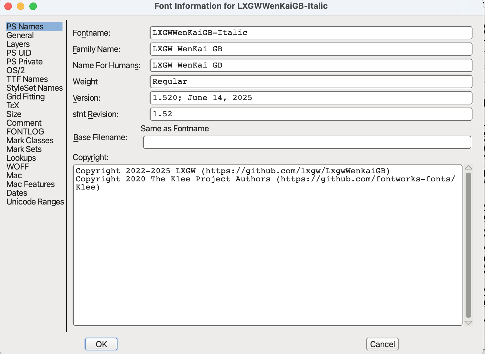 修改PS Names的Fontname